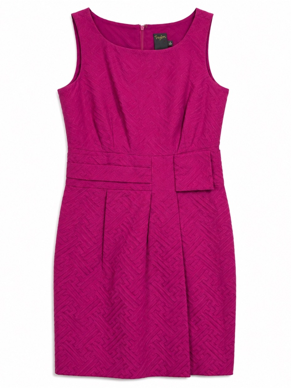 Taylor Fuschia Sheath Dress Textured Bow Waist Sleeveless Career Sz 6 Pink Chic